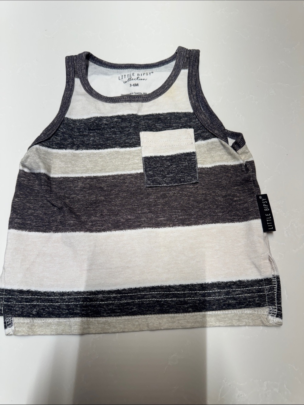 Little Bipsy Cream, Gray & White Striped Tank Top